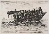 William Kentridge, Refugees (You Will Find No Other Seas), lift ground aquatint etching printed on 100% Hemp Phumani handmade paper, mounted on raw cotton cloth folded (as a map) and housed in a handmade box covered in raw cotton cloth