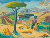 Maggie Laubser, Landscape with Harvester, Tree and Houses