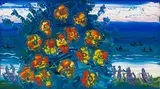 Seascape with Flowers and Boats by Walter Battiss, oil on canvas, sold Nov 2022