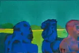 Robert Hodgins, Old Men Debate, Young Men Depart, oil over graphite on canvas