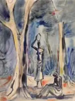 Maurice van Essche, Standing and Seated Congo Women, watercolour on paper