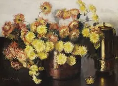Frans Oerder, Still Life of Chrysanthemums and a Konfoor, oil on canvas