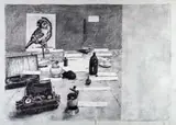 Table With Sparrow (Left Hand) by William Kentridge, 2019, digital print on Hahnemühle German Etching paper, sold Dec 2022