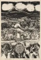 Michael Hallier, Garden Gate, lithograph on paper laid down on board