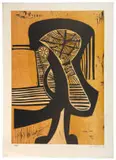 Cecil Skotnes, Abstract Figure in Ochre and Orange, woodcut on paper