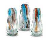 David Reade, Orange and Blue Clear Vases, three, blown glass
