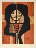 Cecil Skotnes, Abstract Portrait, woodcut on paper