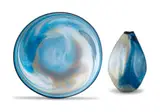 David Reade, Blue, Cream and Pink Dish and White, Cream and Blue Vase, two