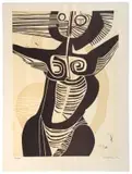 Cecil Skotnes, Abstract Figure, woodcut on paper
