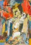 Pensive Clown by Carl Büchner, oil on board, sold Aug 2022