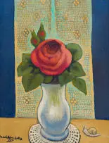 Flower Study with Snail by Madeleine Luka, oil on canvas, offered Aug 2022