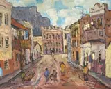 Kenneth Baker, Cape Town Street Scene, oil on board
