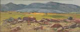 Piet van Heerden, Rocky Outcrop with Mountains Beyond