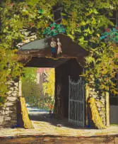 Marcel Harang, Rural Gate House with Figures, oil on canvas