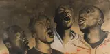 Layziehound Coka, Quartet, charcoal and pastel on paper