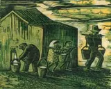 Peter Clarke, Without Water Life Will Cease, woodcut in colours