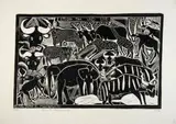 John Muafangejo, Etosha Pan Wild Life, linocut on card