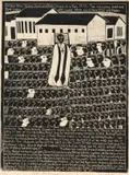John Muafangejo, Oniipa new printing press and book depot on 11 May 1975, linocut on paper