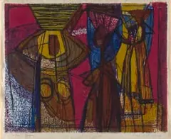 May Hillhouse, Three Women, colour woodcut on paper