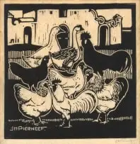 Jacobus Hendrik Pierneef, Hoenderhok, Meerlust (Nilant 3), woodcut on tissue paper