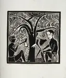 John Muafangejo, They are Cutting Down the Tree, linocut on paper