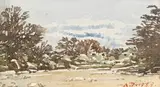 Adolph Jentsch, Landscape with Trees, watercolour on paper