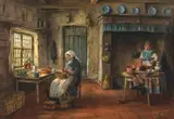 Tinus de Jongh, Kitchen Interior, watercolour and pastel on paper laid down on card
