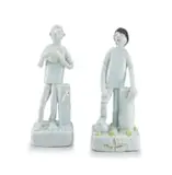 Nico Masemola, Two White, Green and Brown-glazed figures of Soccer Players