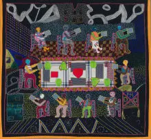 Thoko Hadebe, Meeting of Board Members of the Community Radio, mixed media with appliqué, embroidery and beads on textile