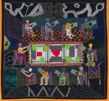 Thoko Hadebe, Meeting of Board Members of the Community Radio, mixed media with appliqué, embroidery and beads on textile