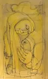 Ben Macala, Mother and Child, charcoal and watercolour on paper laid down on card
