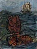 Cecil Skotnes, Cape Agulhas, incised and painted wood block