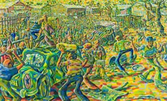 Lovemore Kambudzi, Campus Riot, oil on canvas