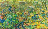 Lovemore Kambudzi, Campus Riot, oil on canvas