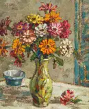 Still Life with Vase of Zinnias by Gregoire Boonzaier, oil on canvas, offered Jul 2022