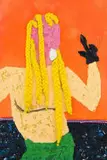 Lwando Dlamini, Maya, 2021, oil, elastic bands and braids on canvas