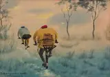John Koenakeefe Mohl, Cyclists in Single File, oil on board