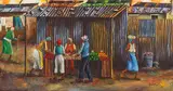 African Market Scene by Velaphi (George) Mzimba, oil on canvas laid down on board, offered Jul 2022