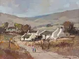 Christiaan Nice, Landscape with White Cottages and Figures, oil on board