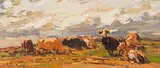 Cattle by Adriaan Boshoff, oil on wood panel, sold Jul 2022