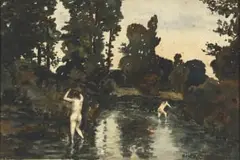 Clément Sénèque, Two Bathing Nudes, watercolour and oil on paper
