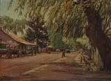Erich Mayer, Street Scene with Willow, Potchefstroom, oil on board