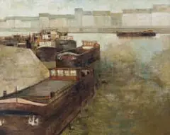 Michel de Gallard, Les Péniches aux Quai (Barges at the Quay), oil on canvas