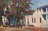 Errol Boyley, Street Scene, Stellenbosch, oil on canvas laid down on board