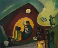 Pranas Domšaitis, Nativity Scene, oil on board