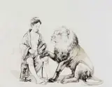 Diane Victor, The Lion who Loved the Lady, colour lithograph on paper