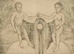 Helen Sebidi, Adam and Eve, etching on paper