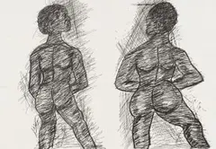 Two Figures by David Koloane, etching on paper, sold Jul 2022