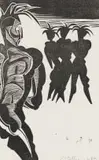 Shaka Sends a Delegation to George the IV by Cecil Skotnes, colour woodcut on paper, sold Jul 2022