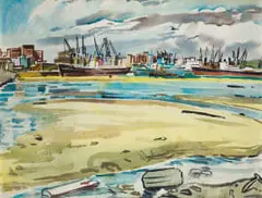 Richard Cheales, Harbour, watercolour on card